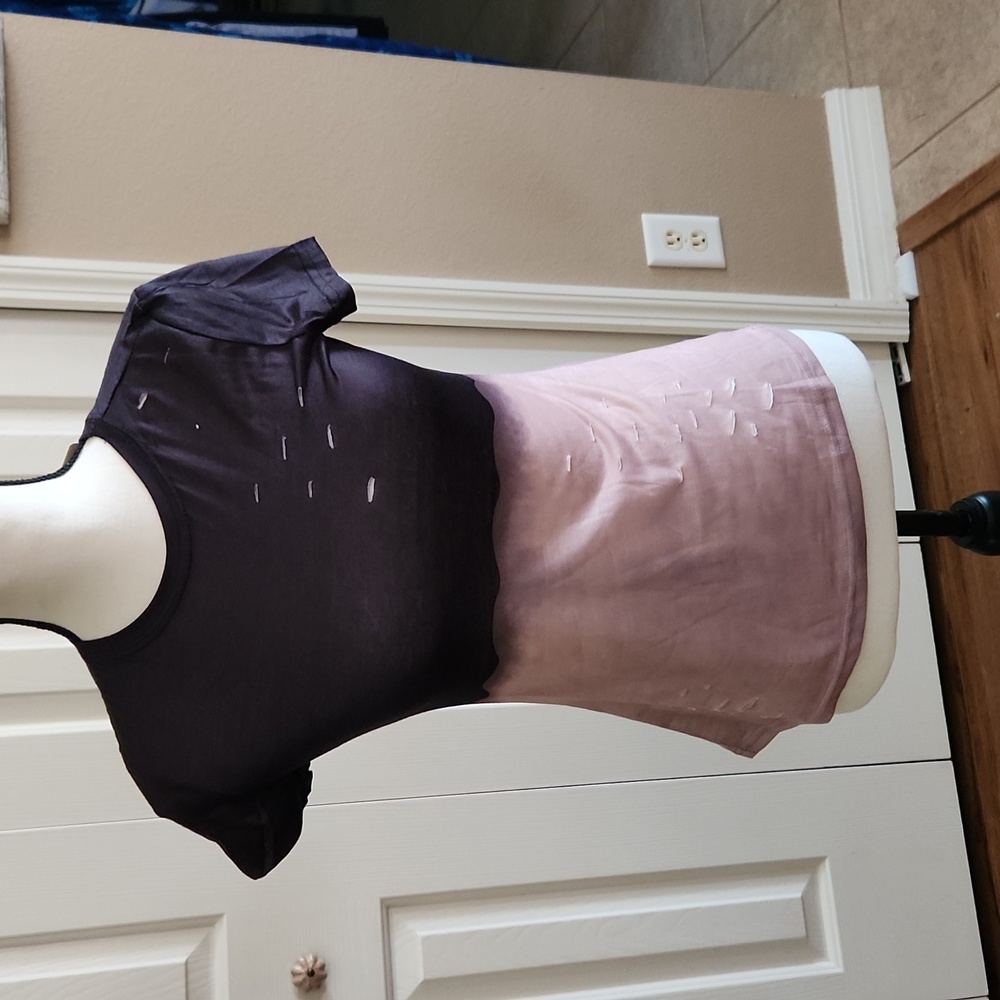 Fancy qube, NWT, Women's Top, Distressed, black and pink, Size Small,
